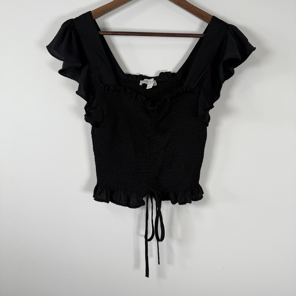 She + Sky Women's Black Crop Top sleeveless Rouched Size Large